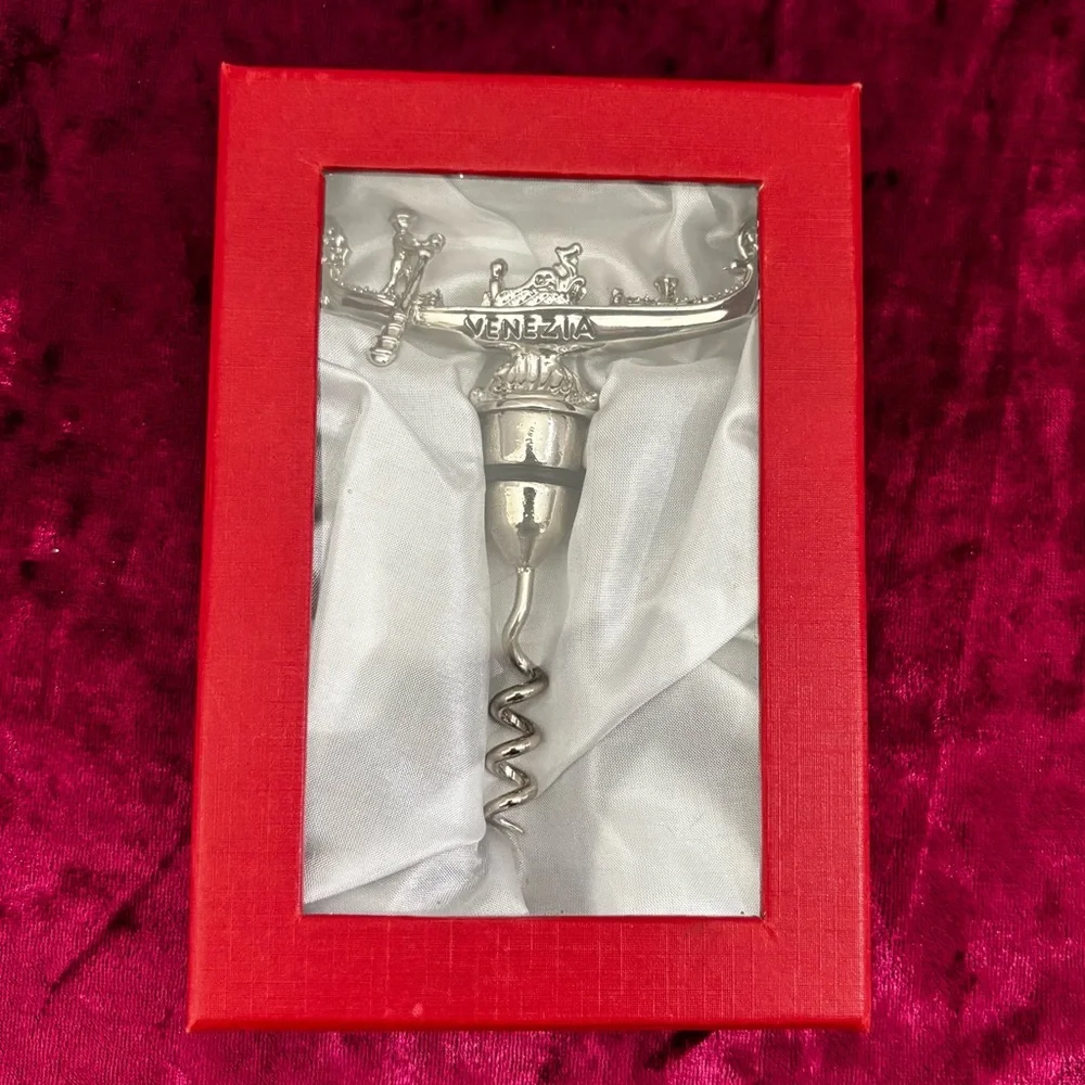 Vintage Silver Metal VENICE VENEZIA Italy Gondola Corkscrew Wine Opener Barware